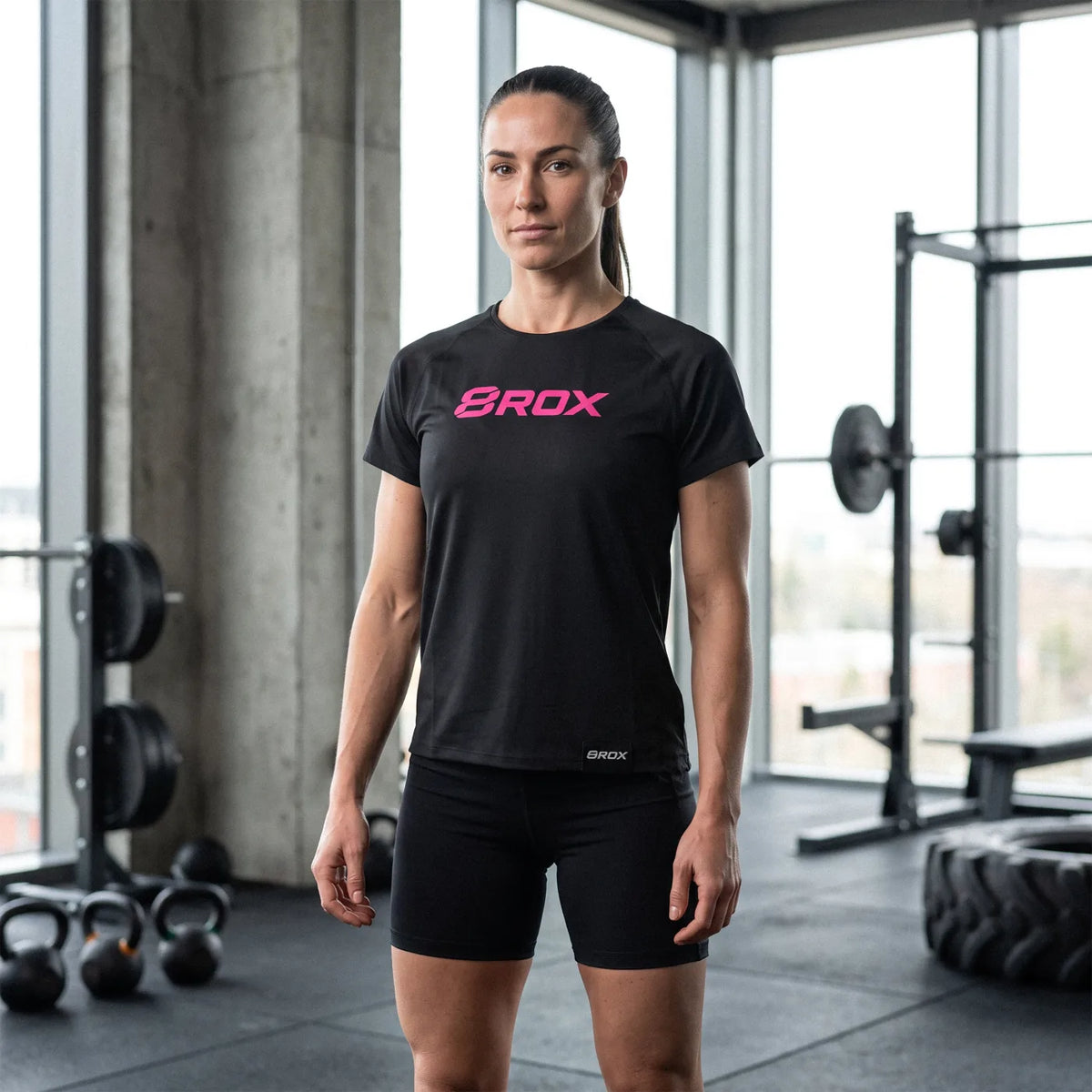 Ladies 8ROX Performance Tee - Black / Pink — product view 1