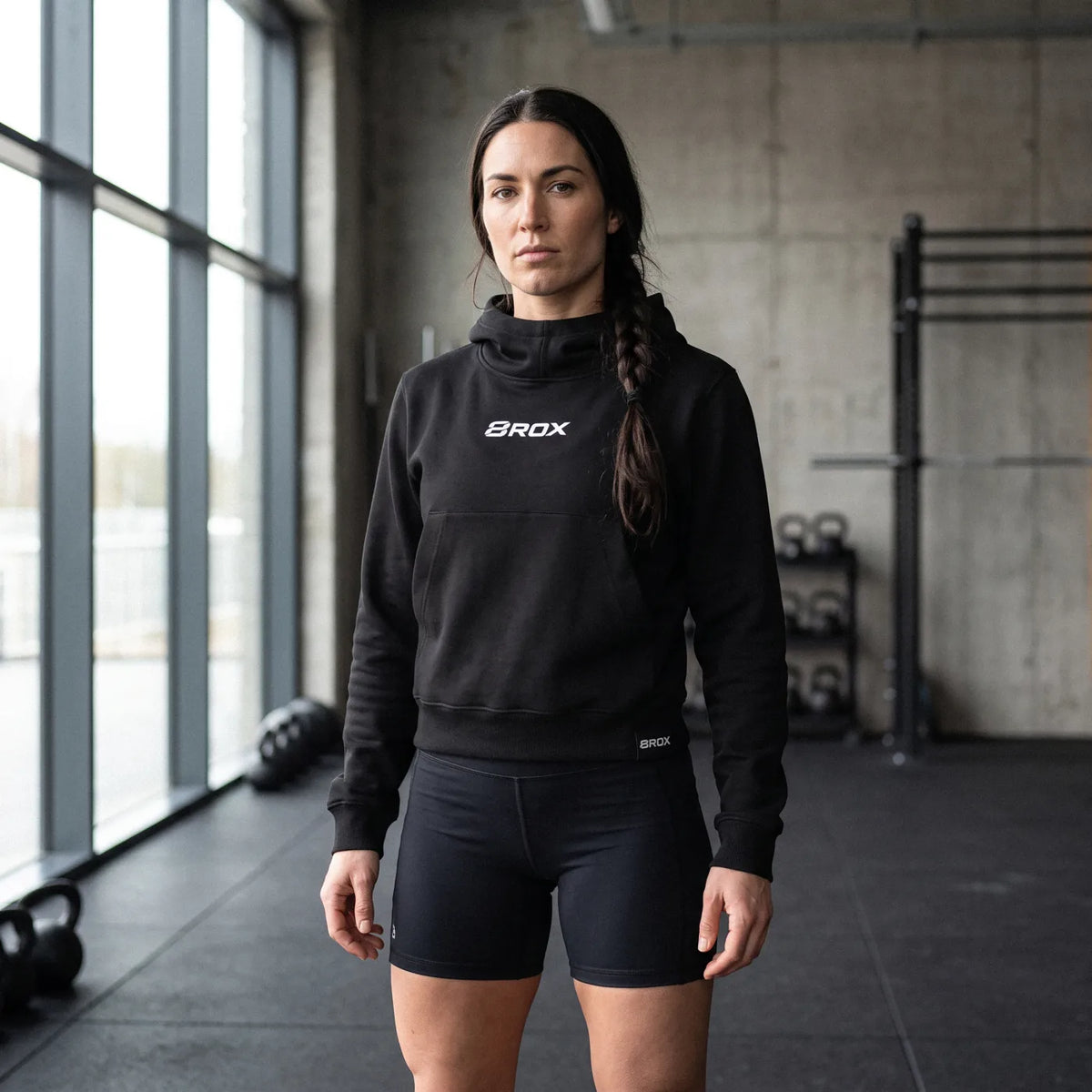 Ladies 8ROX Performance Hoodie - Black / White — product view 1