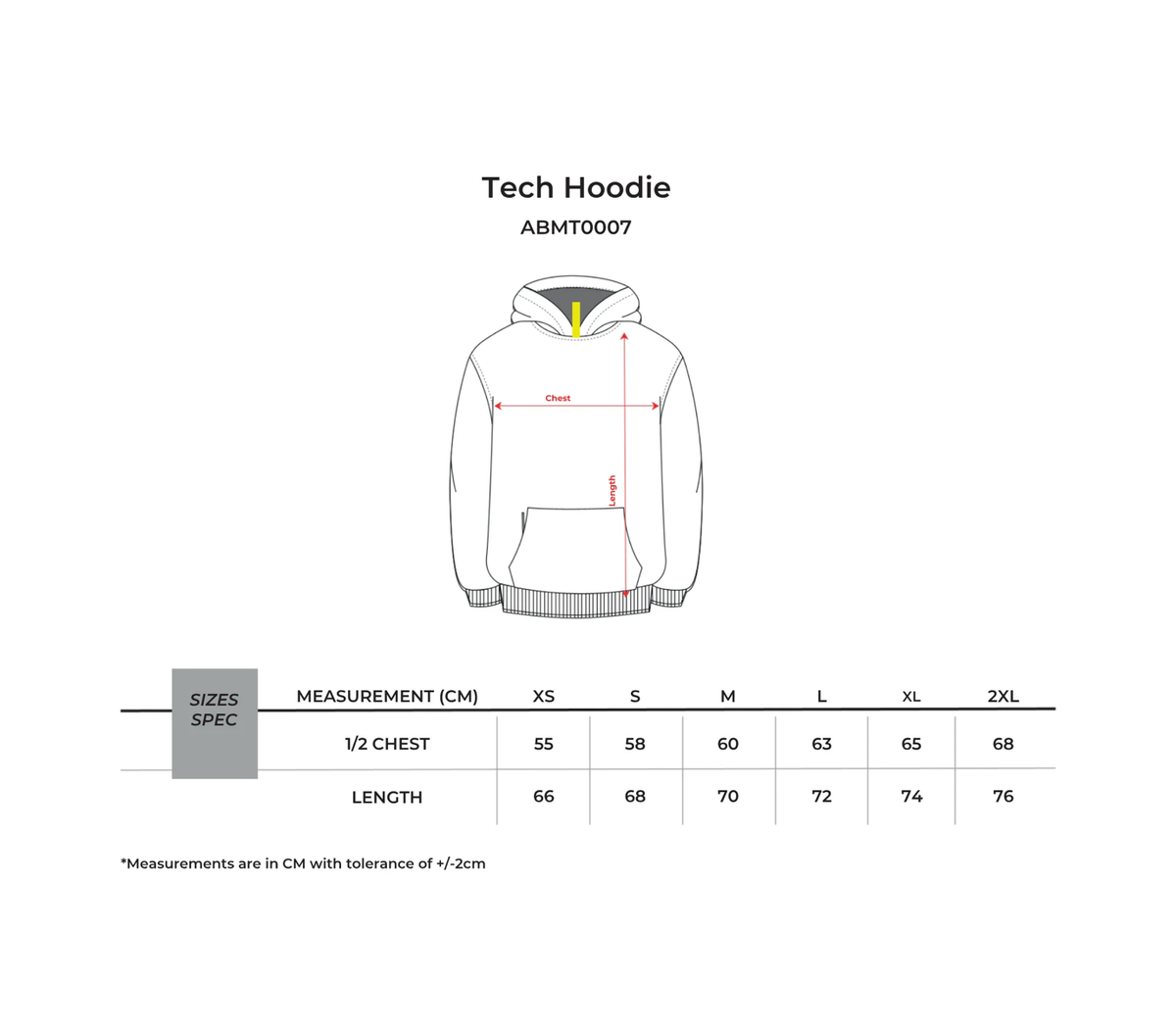 Big 8 Tech Hoodie - Black size chart