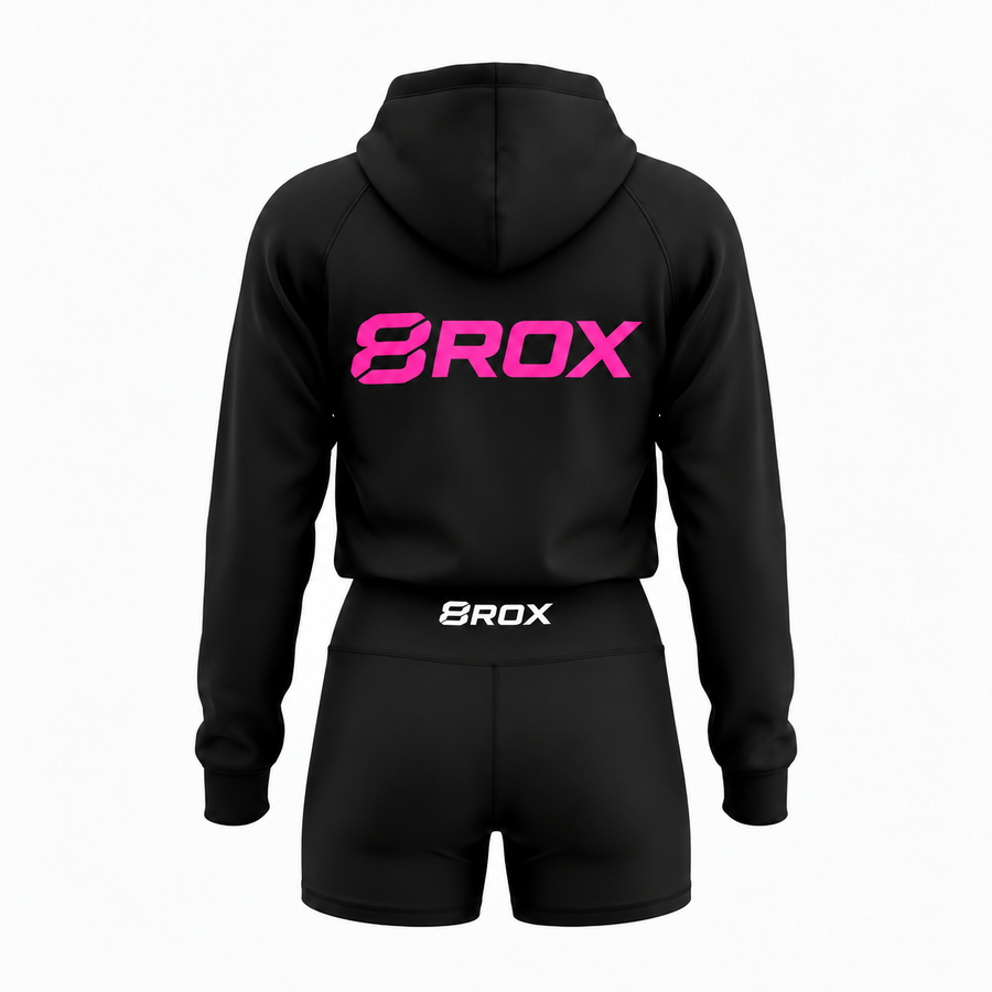 Ladies 8ROX Performance Hoodie - Black/Pink logo alternate product view 2