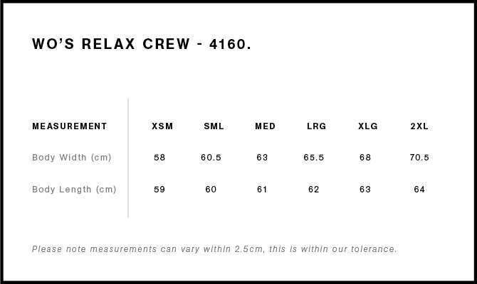 Ladies 8ROX Lifestyle Crew - Pink size chart